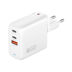 Oplader v�goplader wall charger 65W 2 USB-C+1 USB-A hvid smart multioplader 
