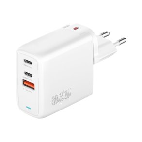 Oplader vgoplader wall charger 65W 2 USB-C+1 USB-A hvid smart multioplader 