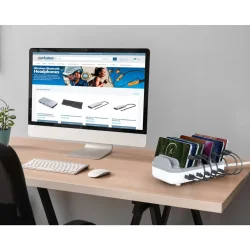 Ladestation USB ladestand 10 enheder USB-C 200W opladningsstation gr�/hvid