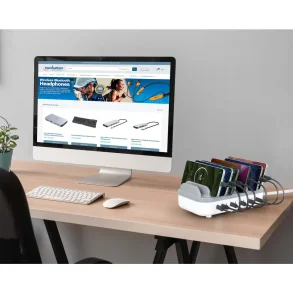Ladestation USB ladestand 10 enheder USB-C 200W opladningsstation gr�/hvid