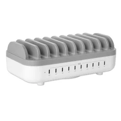 Ladestation USB ladestand 10 enheder USB-C 200W opladningsstation gr�/hvid