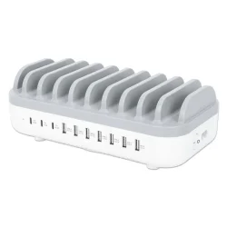 Ladestation USB ladestand 10 enheder 3xUSB-C og 7xUSB-A 120W opladningsstation gr�/hvid