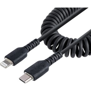 Kabel USB-C til USB-lighting synk-og opladning spiral kabel sort 0,5m  og 1m 