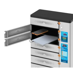 Ladeskab 65W til v�g eller gulv sikker opbevaring med rum pinkode ink. USC-C kabler til 11 enheder op til 17"