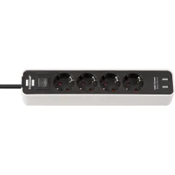 Str�mskinne Forl�ngerd�se med 2 x USB-C oplader og 4 x str�mstik v�lg sort eller sort/hvid