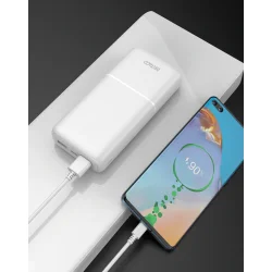 Power bank 20 000 mAh, 2x USB-A, 1x USB-C hvid