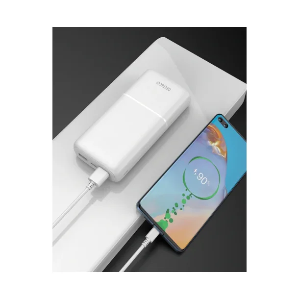 Power bank 20 000 mAh, 2x USB-A, 1x USB-C hvid
