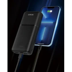 Powerbank hurtig opladning 20W 3 porte 2x USB-A 18W 1x USB-C transportabel batteri sort