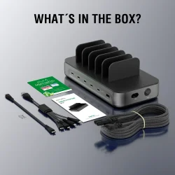Ladestation Charging station Team 100W 1xUSB-A og 5XUSB-C inkl. kabler flere farver