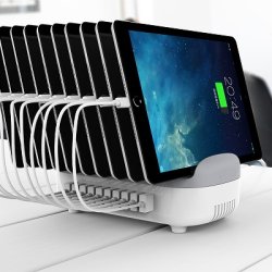 Ladestation med stand 10 x USB-A 120W opladningsstation fan cooling 