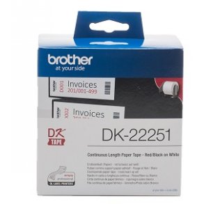 Brother DK rulle klbende lbende baner DK2251 sort/rd p hvid label 62mm til QL-800 serien 