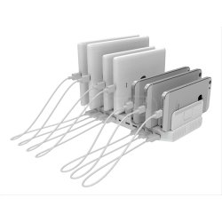Ladestation USB opladerstander til iPad tablet smartphone 10 x USB-A hvid Vlg 96W el. 160W