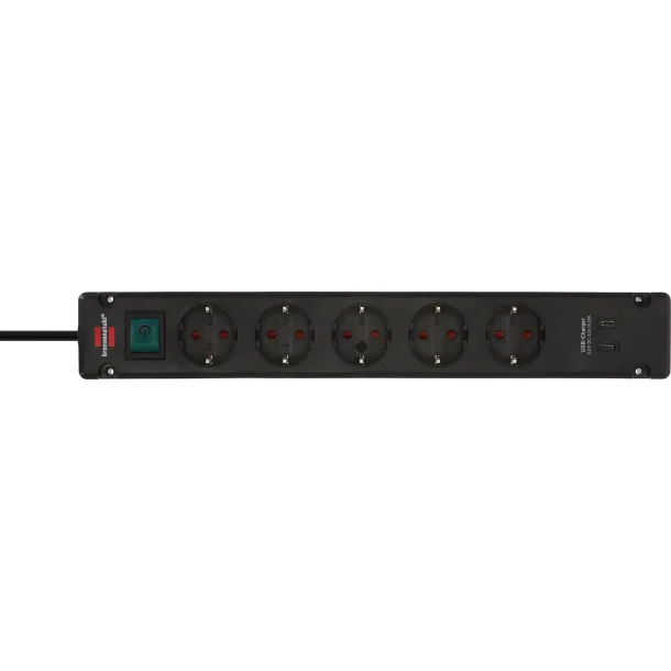 Forlngerdse Strmskinne Forlngerledning med 2 USB C og 5 opladningsstik sort