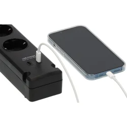 Forlngerdse Strmskinne Forlngerledning med 2 USB C og 5 opladningsstik sort