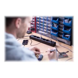 Strmskinne Stikdse elspareskinne med afbryder stikforbindelser 2 x USB og 5 x strm - 3 m ledning