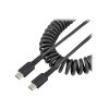Kabel USB-C til USB-C opladning - og synk halogenfri spiral kabel sort  0,5m og 1m
