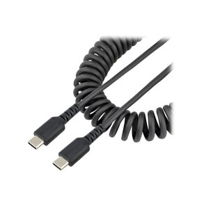 Kabel USB-C til USB-C opladning - og synk halogenfri spiral kabel sort  0,5m og 1m