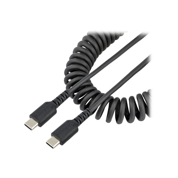 Kabel USB-C til USB-C 0,5m synk-og opladning halogenfri spiral kabel sort 