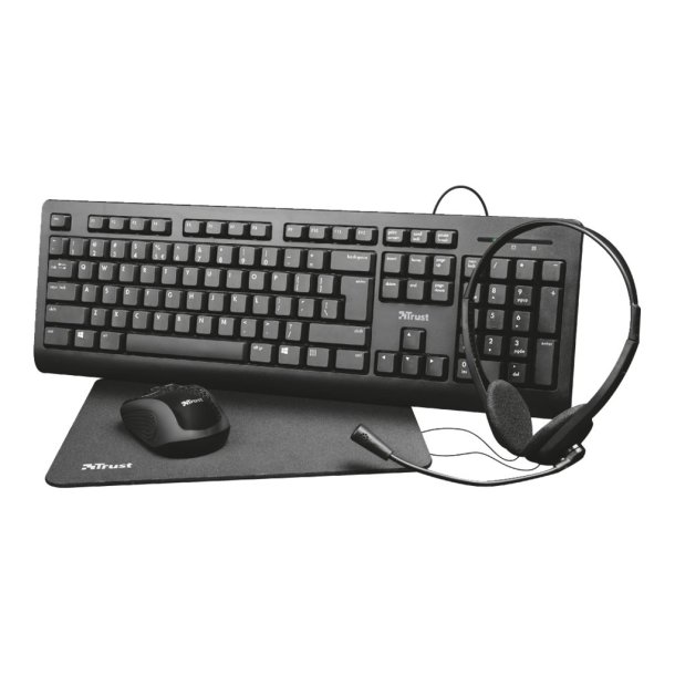 Trust 4-i-1 Office Set Tastatur mus headset og musemtte 