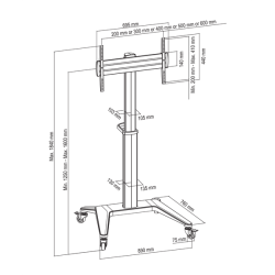 Gulvstativ vogn justerbar med hjul til TV monitor 37-70 sort eller hvid