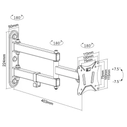 Vgbeslag arm 1 led 13"-27" LED/LCD fladskrms-tv max 25kg sort