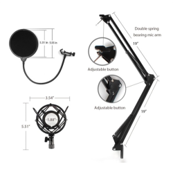 Podcasting mikrofon med bordstativ sort vlg 3,5 mm stik eller USB