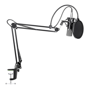 Podcasting mikrofon med bordstativ sort vlg 3,5 mm stik eller USB