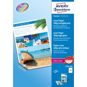 A4 Avery fotopapir glossy til laserprinter 200g (100stk)