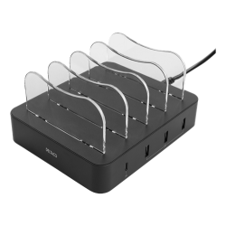 Ladestation USB Stand USB-A og USB-C vlg til 6 eller 8 enheder plads til iPad tablet smartphone 