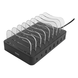 Ladestation USB Stand USB-A og USB-C vlg til 6 eller 8 enheder plads til iPad tablet smartphone 