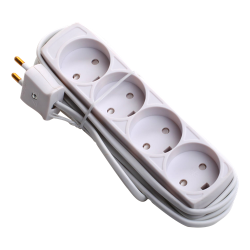 Strmskinne Stikdse Stikkontakt med falsk jord 4 udtag stik uden jord hvid 2,5 m eller 5 m  