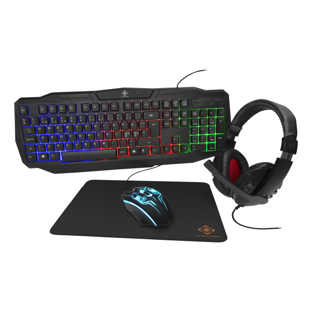 Gaming kit 4-i-1 RGB headset tastatur mus og musemtte RGB lys 