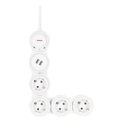 Str�mskinne b�jelig fleksibel med 4 x str�mstik 2 x USB-A Hvid 