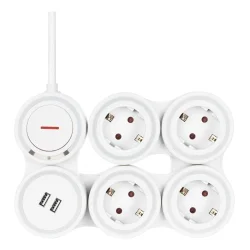 Str�mskinne b�jelig fleksibel med 4 x str�mstik 2 x USB-A Hvid 