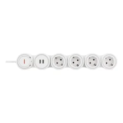 Str�mskinne b�jelig fleksibel med 4 x str�mstik 2 x USB-A Hvid 