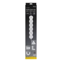 Str�mskinne b�jelig fleksibel med 4 x str�mstik 2 x USB-A Hvid 