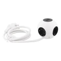 Strmskinne Strmglobus 2xUSB-A og 4 brnesikret stik 1.4m kabel hvid