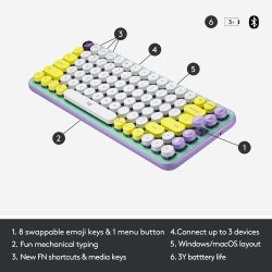 Logitech POP Keys Wireless Mechanical Keyboard med Emoji Keys Tastatur Nordisk  Daydream Mint  