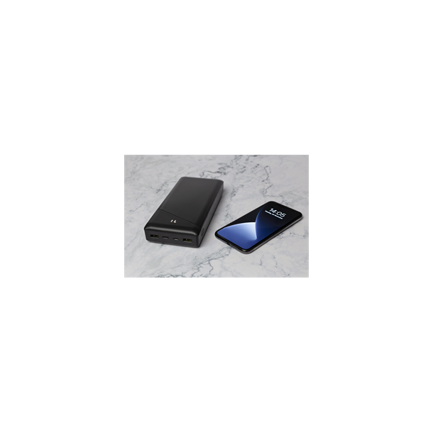 Powerbank 30 000 mAh 1x USB-C 2x USB-A genopladeligt batteri sort 