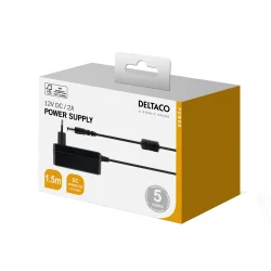 Strmforsyning Power supply 100-240V AC 12V DC 2A max 24W 2,1/5,5mm D:12mm 1,5m ledning sort