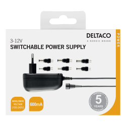 Strmforsyning universal 230V til 3-12V DC Strmadapter med 6 udskiftelige stik