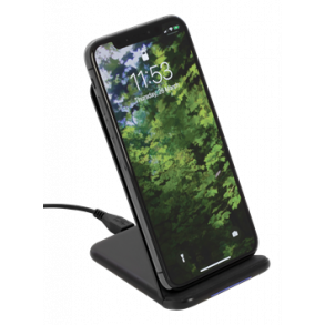 Oplader til Smartphone, hurtigoplader, vinklet stativ, 10W, Qi 1.2.4, sort 