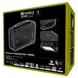 Sandberg Survivor Powerbank 8in1 96000 mAh til camping rejser n�dsituationer