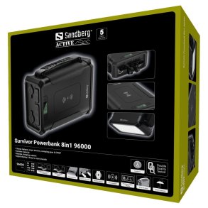 Sandberg Survivor Powerbank 8in1 96000 mAh til camping rejser n�dsituationer