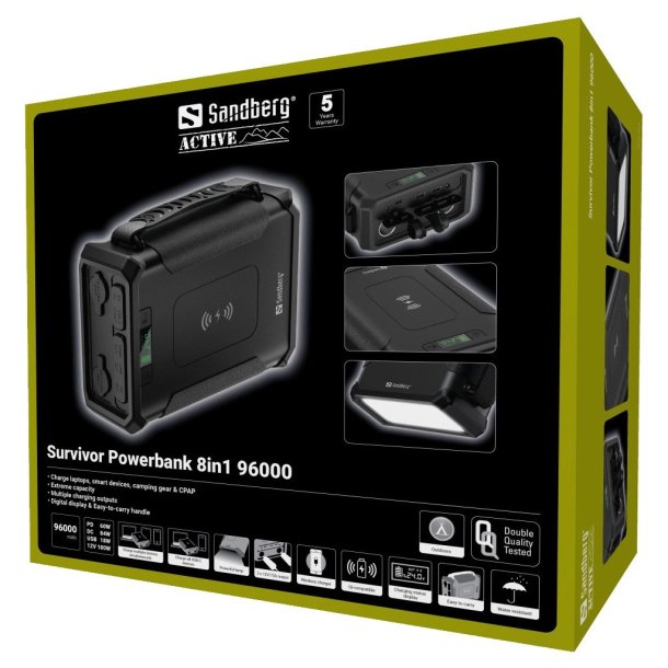 Sandberg Survivor Powerbank 8in1 96000 mAh til camping rejser n�dsituationer
