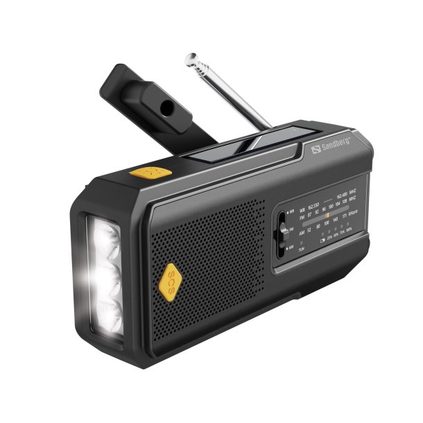 Sandberg all-in-1 Radio FM AM genopladelig hndsving solpanel powerbank USB hjtaler lygte batteri 