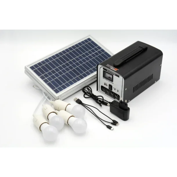 Solpanel solcelle 18W Solar Power Station Set med lys pre og usb opladning