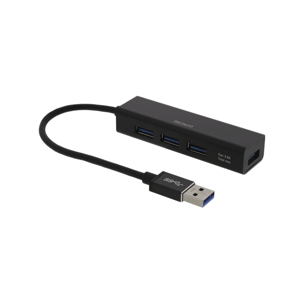USB Mini Hub med 4 USB-A porte, USB 3.1 Gen 1, sort
