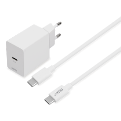 Oplader strmadapter til vgkontakt inkl. 1m kabel vlg sort eller hvid USB-C til USB-C
