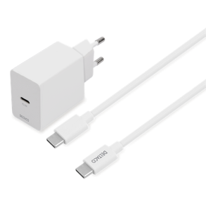 Oplader strmadapter til vgkontakt inkl. 1m kabel vlg sort eller hvid USB-C til USB-C